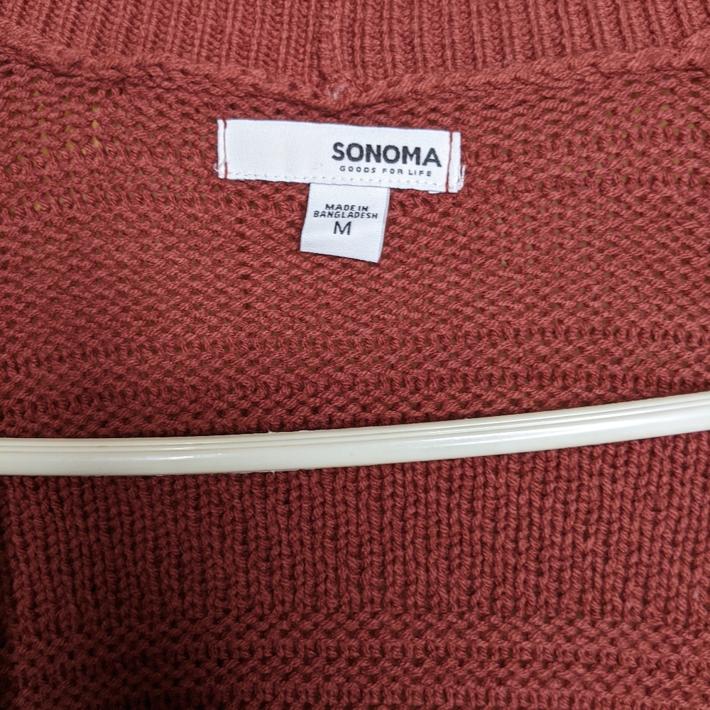 Women's Sonoma Goods For Life® Allover Stitch Cardigan Burgundy size Medium - Picture 2 of 4